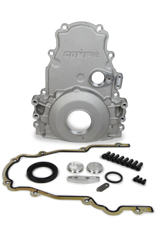 Timing Cover - 2-Piece - Gaskets / Hardware / Seal Included - Aluminum - Black Anodized - GM LS-Series - Kit