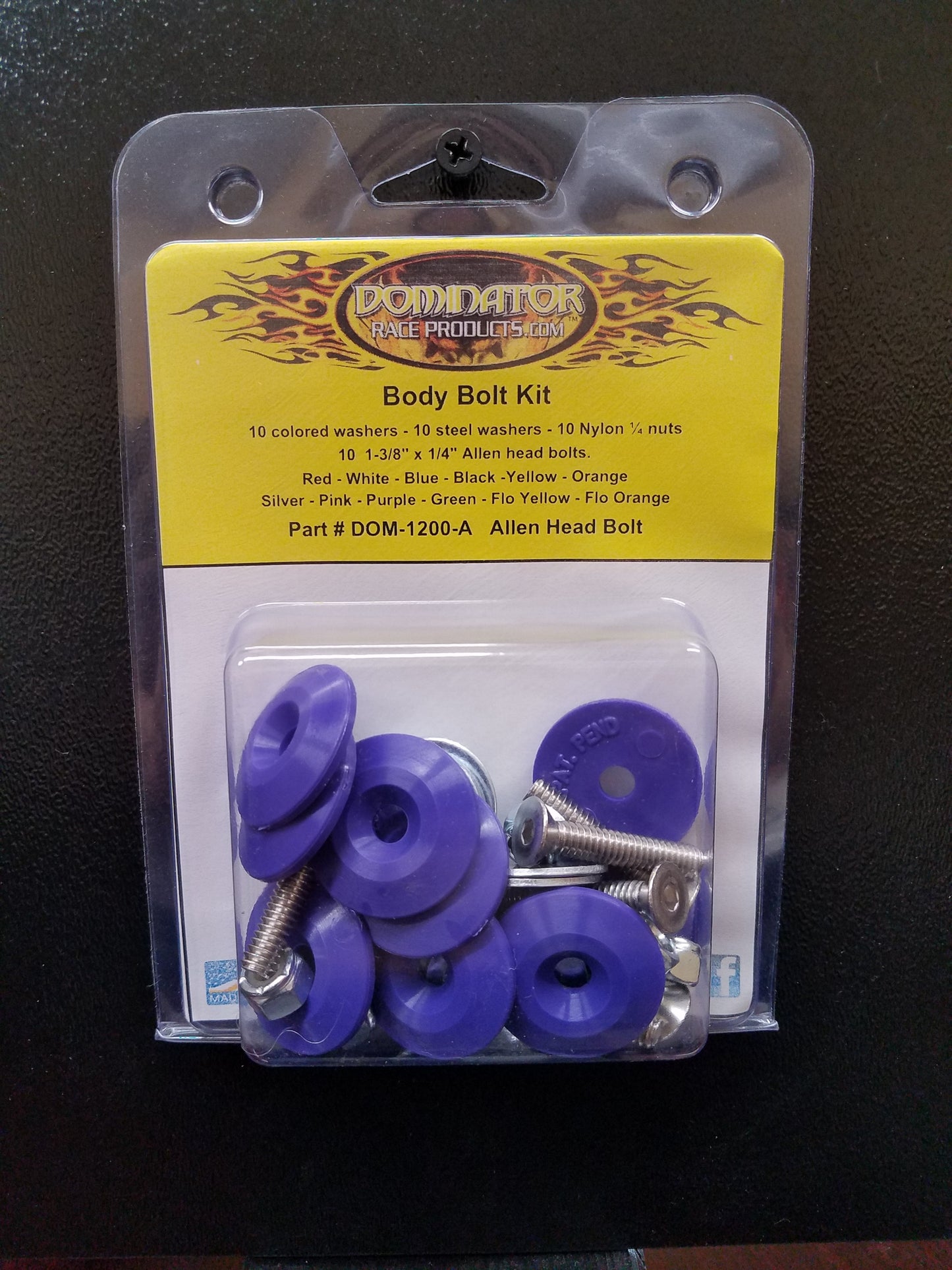 Countersunk Bolt Kit - 1/4-20 in Thread - 1.75 in Long - Allen Head - Countersunk Washers / Nuts - Plastic / Steel - Purple - Set of 10