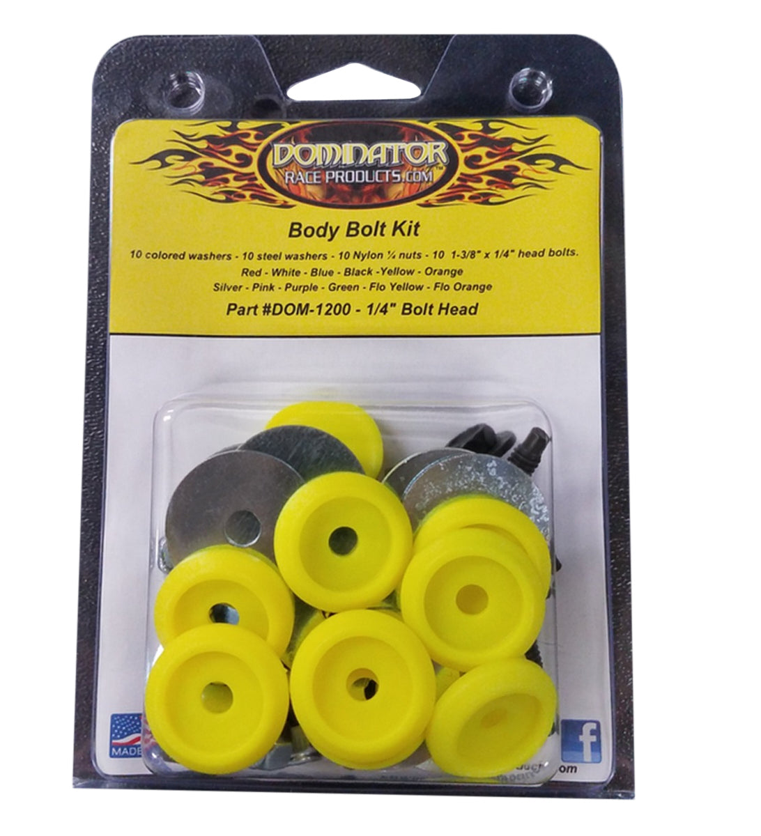 Countersunk Bolt Kit - 1/4-20 in Thread - 1.375 in Long - Hex Head - Countersunk Washers / Nuts - Plastic / Steel - Fluorescent Yellow - Set of 10