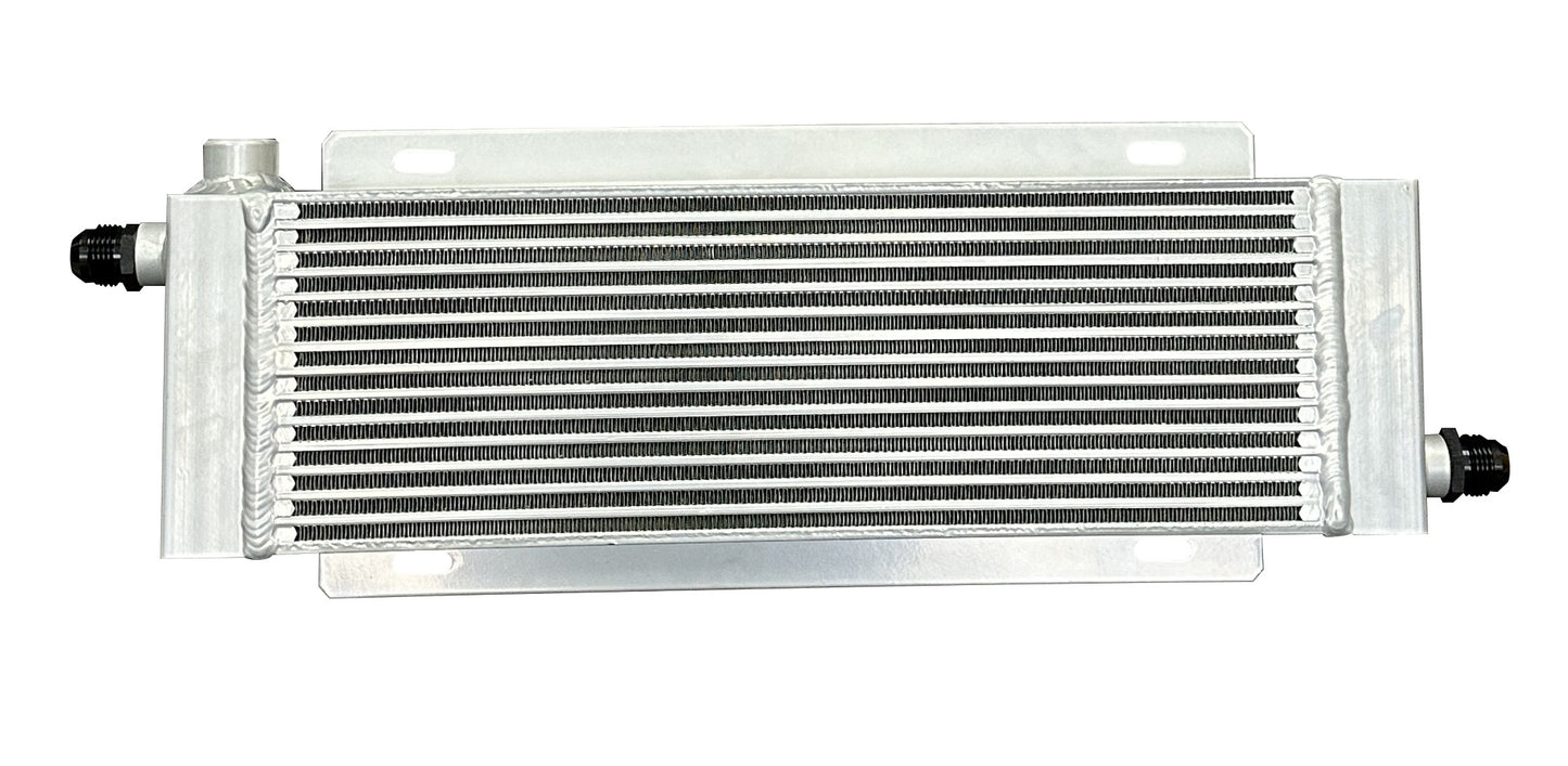 Fluid Cooler - 23.625 x 7.938 x 3.063 in - Plate Type - 12 AN Male Inlet / Outlet - 1/2 in NPT Female Auxiliary Port - Aluminum - Natural - Universal - Each