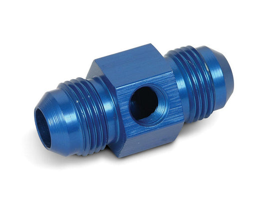 Fitting - Gauge Adapter - Straight - 8 AN Male to 8 AN Male - 1/8 in NPT Gauge Port - Aluminum - Blue Anodized - Each