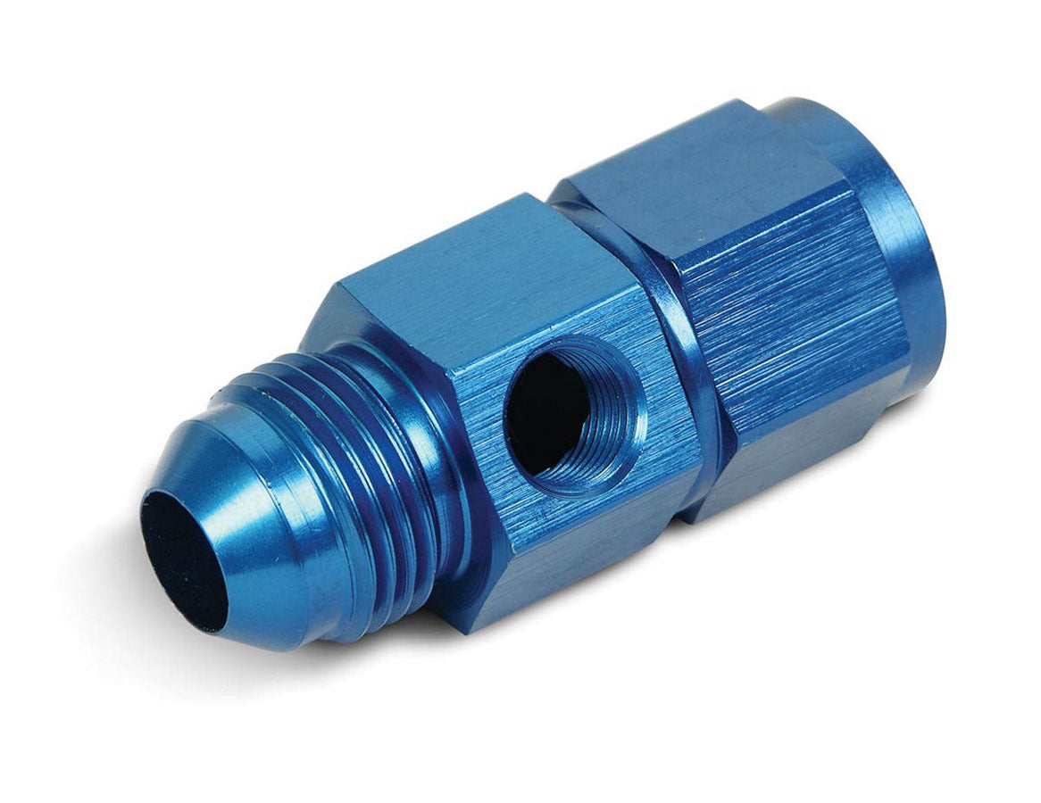 Fitting - Gauge Adapter - Straight - 8 AN Female to 8 AN Male - 1/8 in NPT Gauge Port - Aluminum - Blue Anodized - Each