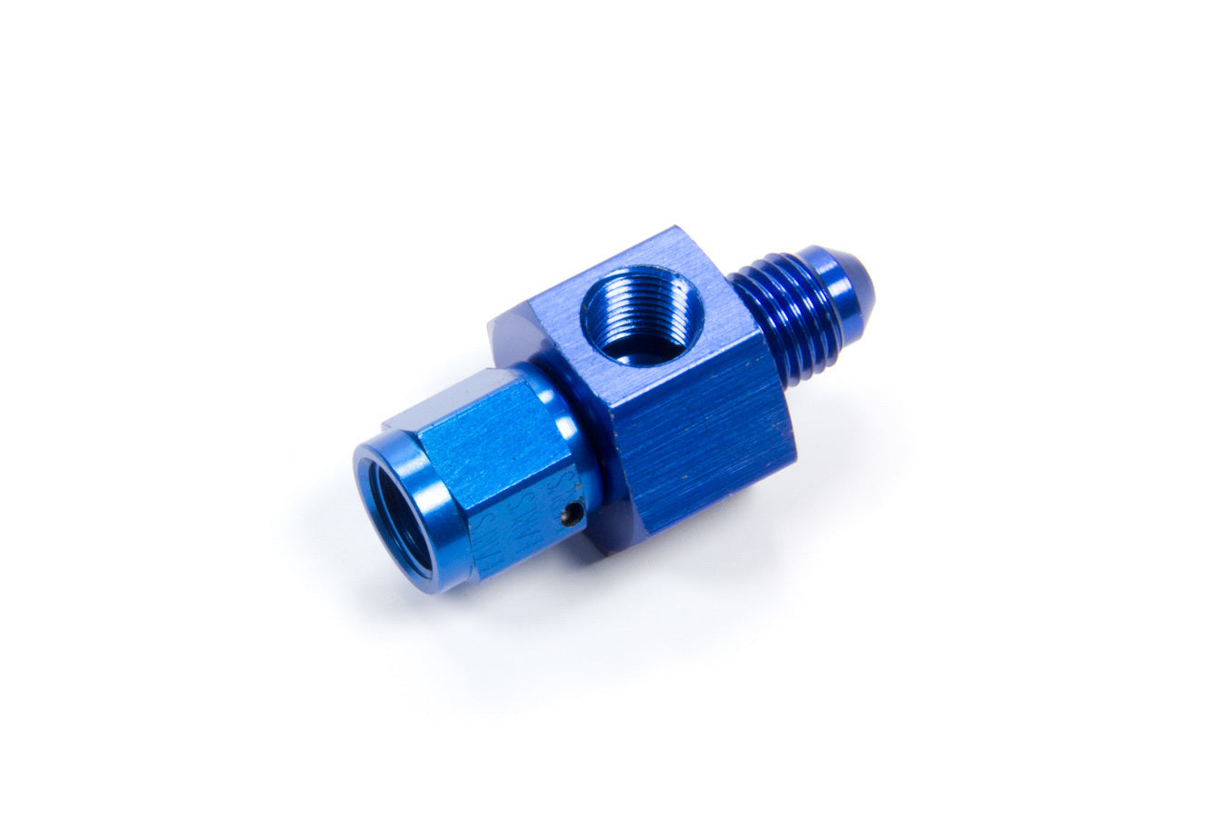 Fitting - Gauge Adapter - Straight - 4 AN Female to 4 AN Male - 1/8 in NPT Gauge Port - Aluminum - Blue Anodized - Each