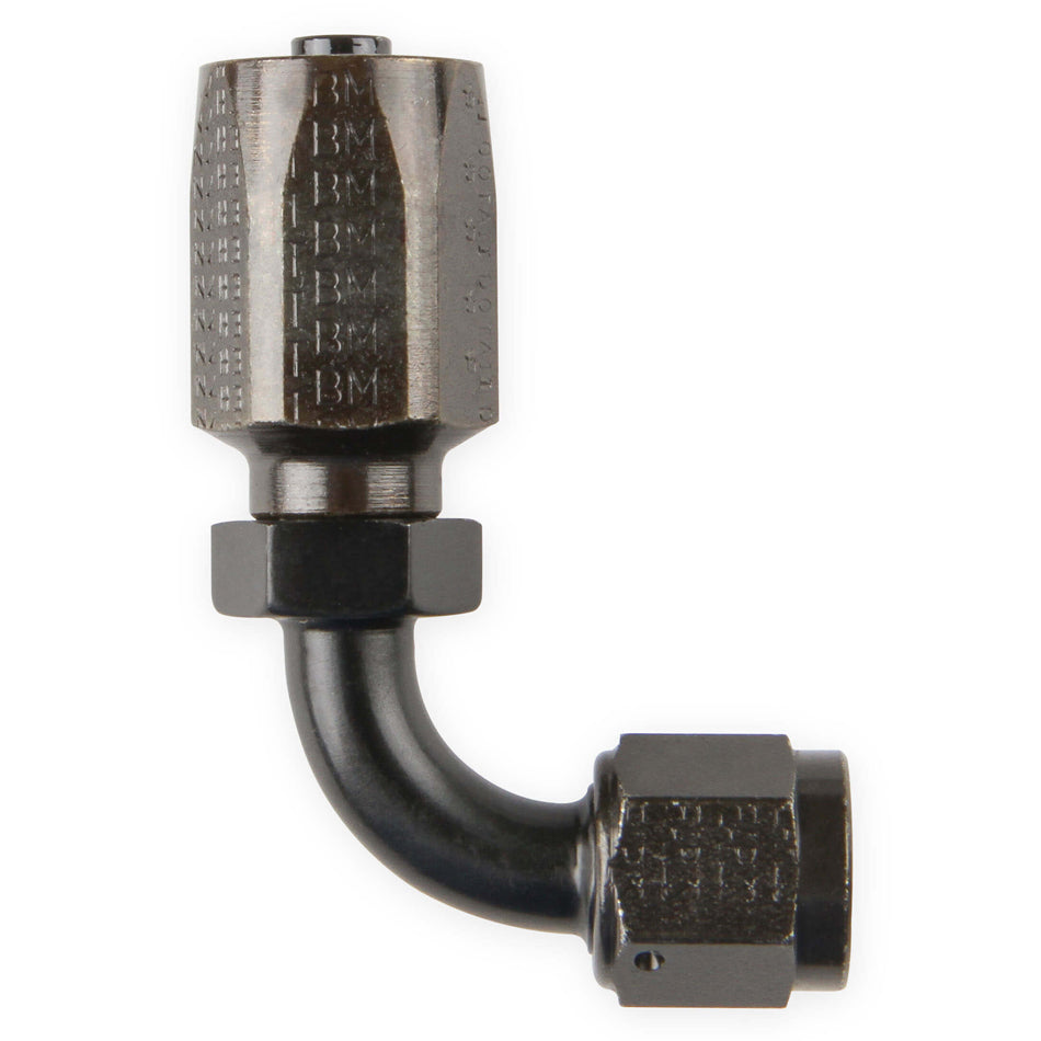 Fitting - Hose End - 90 Degree - 6 AN Hose to 6 AN JIC Female - 9/16-18 Thread - Steel - Black Zinc - Power Steering Systems - Each