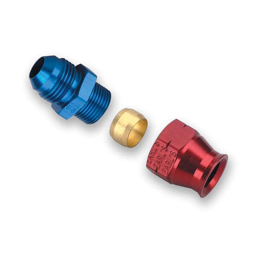 Fitting - Tube End - Straight - 6 AN Male to 1/4 in Tubing - Aluminum - Blue / Red Anodized - Each