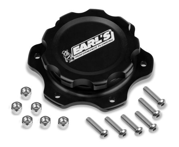 Fuel Filler Cap Assembly - Screw-In - Vented - Raised Cell Mount - Aluminum - Black Anodized - 6-Bolt Fuel Cells - Kit