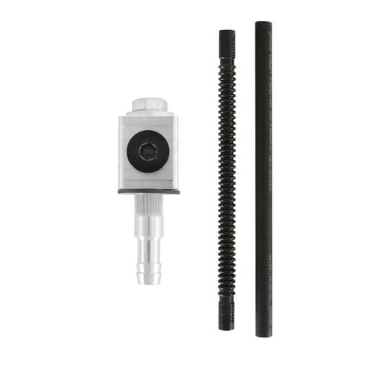 Fuel Return Fitting - Two 6 AN Female Inlets - One 3/8 in Hose Barb - Return Tube Straw / Plug / Hardware Included - Aluminum - Clear Anodized - Each