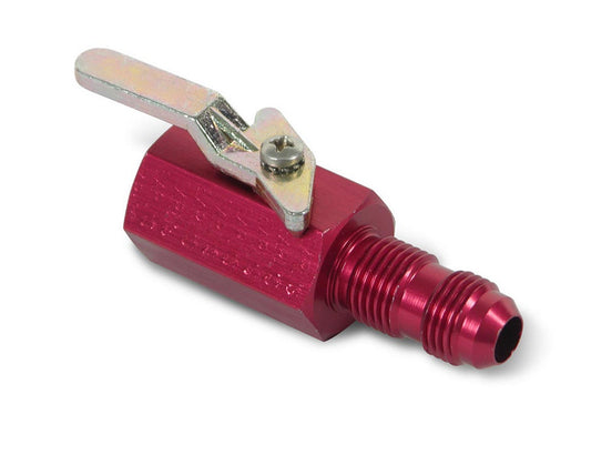 Shut Off Valve - Manual - 3/8 in NPT Female to 6 AN Bulkhead - 2-3/4 in Length - Aluminum - Red Anodized - Each