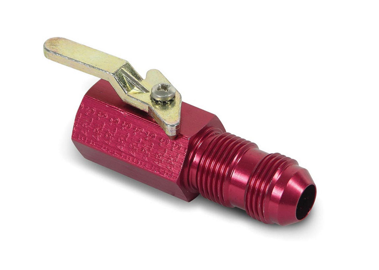 Shut Off Valve - Manual - 3/8 in NPT Female to 8 AN Bulkhead - 2-3/4 in Length - Aluminum - Red Anodized - Each