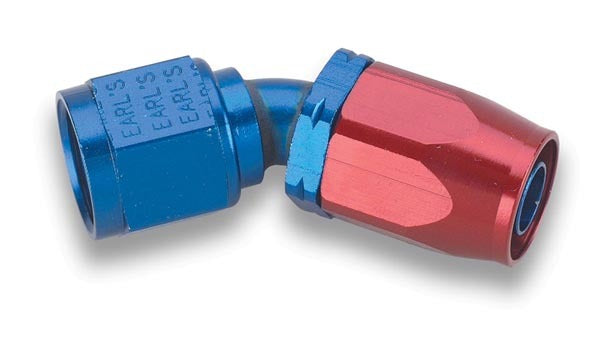 Fitting - Hose End - Auto-Fit - 45 Degree - 8 AN Hose to 8 AN Female - Aluminum - Blue / Red Anodized - Each