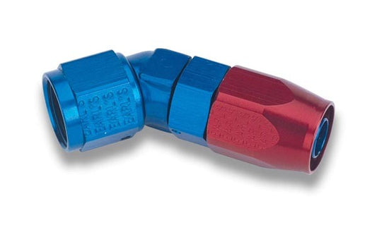 Fitting - Hose End - Swivel-Seal - 45 Degree - Low Profile - 10 AN Hose to 10 AN Female Swivel - Aluminum - Blue / Red Anodized - Each