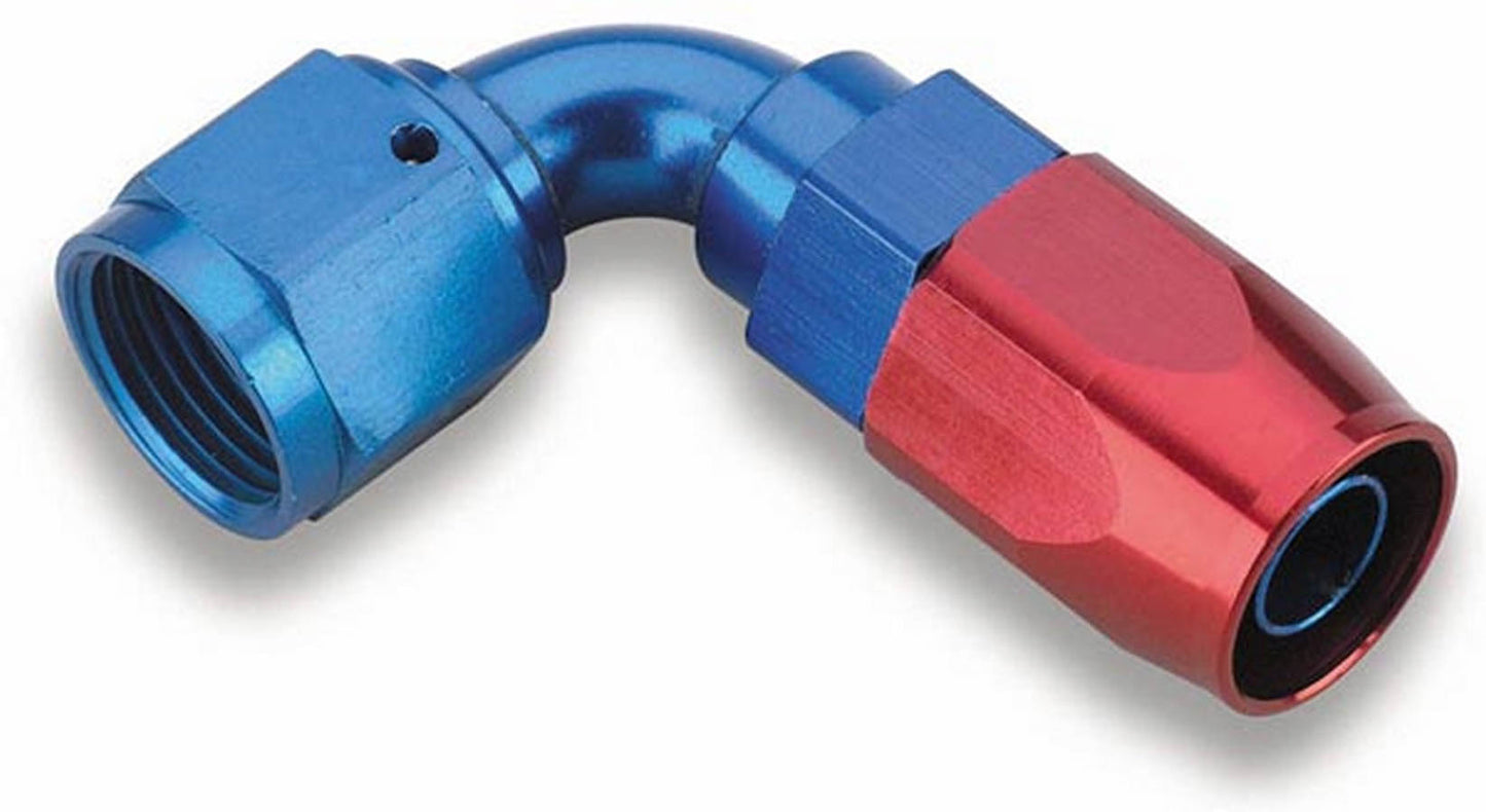 Fitting - Hose End - Swivel-Seal - 90 Degree - 10 AN Hose to 10 AN Female Swivel - Aluminum - Blue / Red Anodized - Each