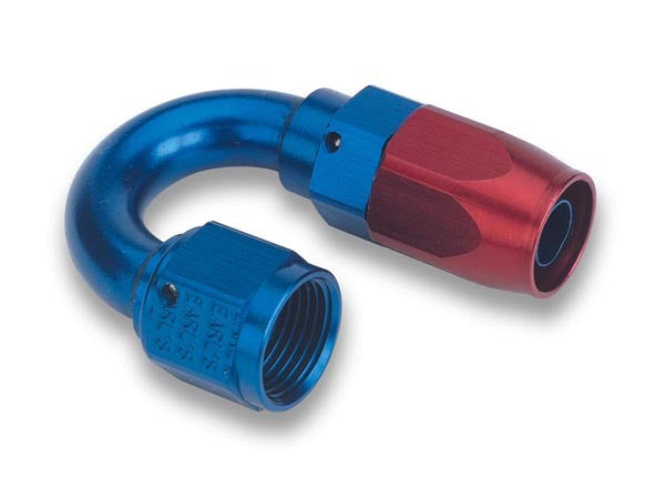 Fitting - Hose End - Swivel-Seal - 180 Degree - 6 AN Hose to 6 AN Female Swivel - Aluminum - Blue / Red Anodized - Each