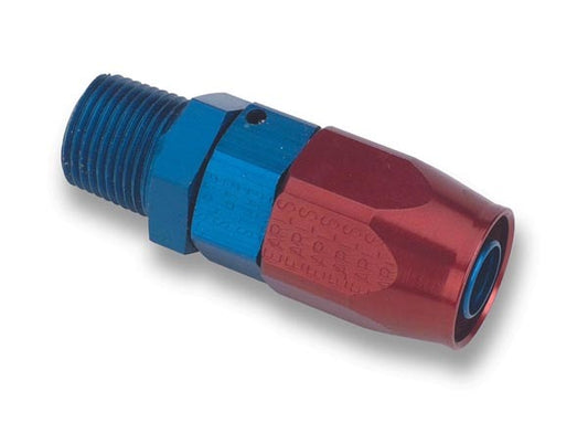 Fitting - Hose End - Swivel-Seal - Straight - 8 AN Hose to 1/2 in NPT Male - Swivel - Aluminum - Blue / Red Anodized - Each