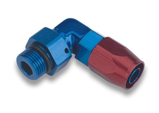 Fitting - Hose End - Swivel-Seal - 90 Degree - 10 AN Hose to 10 AN Male O-Ring - Swivel - Aluminum - Blue / Red Anodized - Each