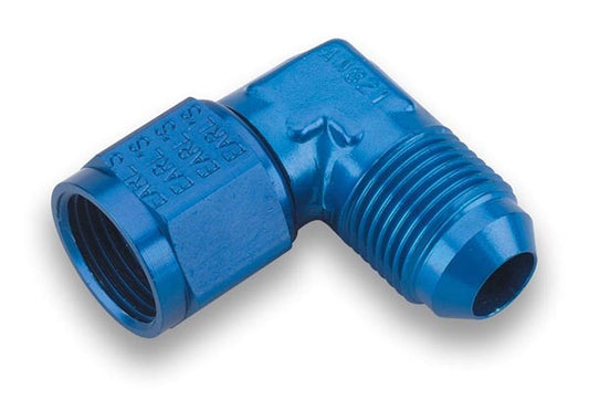Fitting - Adapter - 90 Degree - 4 AN Female Swivel to 4 AN Male - Aluminum - Blue Anodized - Each