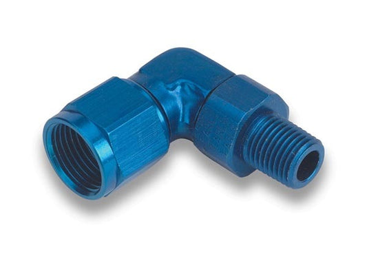 Fitting - Adapter - 90 Degree - 3 AN Female to 1/8 in NPT Male Swivel - Aluminum - Blue Anodized - Each