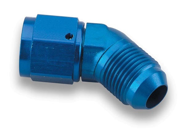 Fitting - Adapter - 45 Degree - 3 AN Female Swivel to 3 AN Male - Aluminum - Blue Anodized - Each
