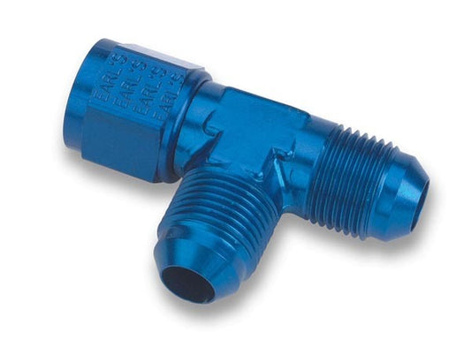 Fitting - Adapter Tee - 8 AN Female Swivel x 8 AN Male x 8 AN Male - Aluminum - Blue Anodized - Each