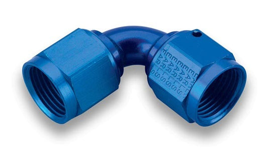 Fitting - Adapter - 90 Degree - 10 AN Female Swivel to 10 AN Female Swivel - Aluminum - Blue Anodized - Each