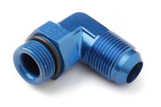 Fitting - Adapter - 90 Degree - 8 AN Male to 10 AN Male O-Ring Swivel - Aluminum - Blue Anodized - Each