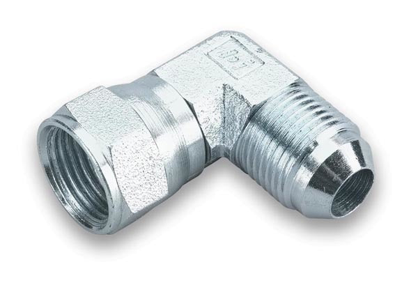 Fitting - Adapter - 90 Degree - 4 AN Female Swivel to 4 AN Male - Steel - Natural - Each