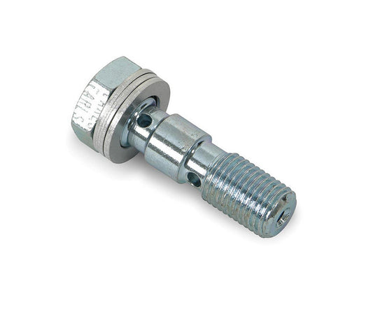 Banjo Bolt - Double Banjo - 3/8-24 in Thread - 0.425 in Banjo Height - Washers Included - Steel - Nickel Plated - Each