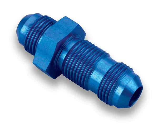 Fitting - Bulkhead - Straight - 4 AN Male to 4 AN Male Bulkhead - Aluminum - Blue Anodized - Each