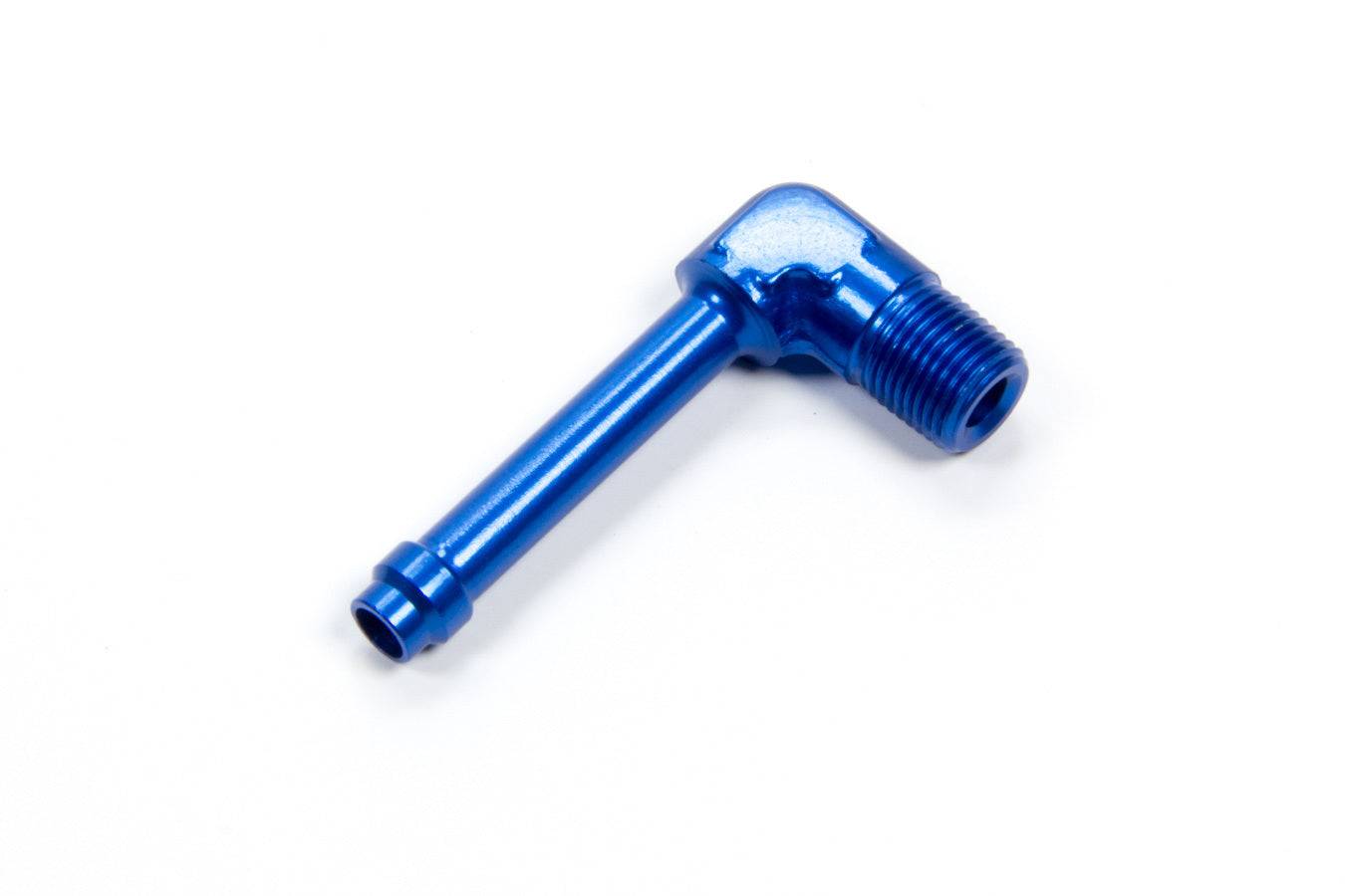 Fitting - Adapter - 90 Degree - 1/8 in NPT Male to 1/4 in Hose Barb - Aluminum - Blue Anodized - Each