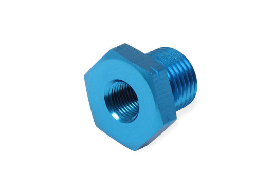 Fitting - Adapter - Straight - 1/8 in NPT Female to 16 mm x 1.50 Male - Aluminum - Blue Anodized - Oil Pressure Gauges - Each