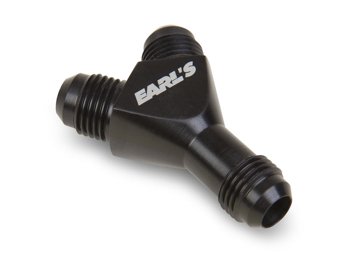 Fitting - Y Block - 6 AN Male Inlet - Dual 6 AN Male Outlets - Aluminum - Black Anodized - Each