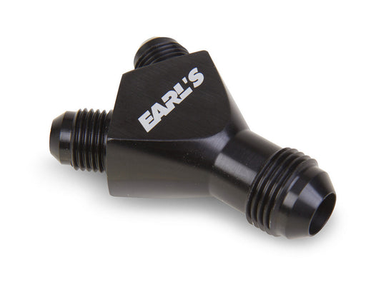 Fitting - Y Block - 8 AN Male Inlet - Dual 8 AN Male Outlets - Aluminum - Black Anodized - Each