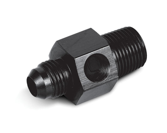 Fitting - Gauge Adapter - Straight - 1/8 in NPT Male to 6 AN Male - 1/8 in NPT Gauge Port - Aluminum - Black Anodized - Each