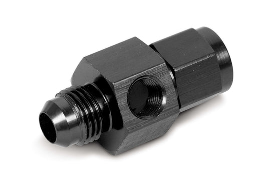 Fitting - Gauge Adapter - Straight - 6 AN Female to 6 AN Male - 1/8 in NPT Gauge Port - Aluminum - Black Anodized - Each