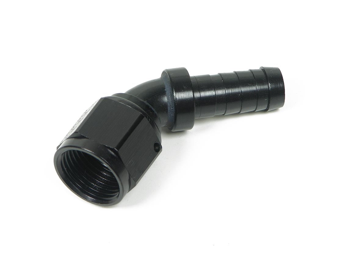 Fitting - Hose End - Ano-Tuff - Auto-Mate - 45 Degree - 12 AN Hose Barb to 12 AN Female - Aluminum - Black Anodized - Each