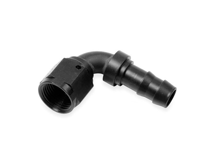 Fitting - Hose End - Super Stock - 90 Degree - 6 AN Hose Crimp to 6 AN Female - Aluminum - Black Anodized - Each