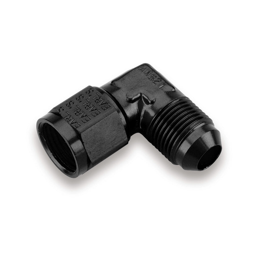 Fitting - Adapter - 90 Degree - 4 AN Female Swivel to 4 AN Male - Aluminum - Black Anodized - Each