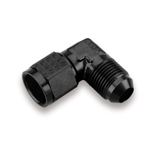 Fitting - Adapter - 90 Degree - 6 AN Female Swivel to 6 AN Male - Aluminum - Black Anodized - Each