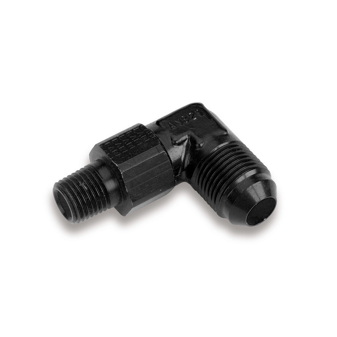 Fitting - Adapter - 90 Degree - 6 AN Male to 3/8 in NPT Male Swivel - Aluminum - Black Anodized - Each