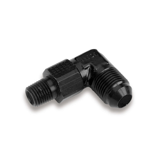 Fitting - Adapter - 90 Degree - 6 AN Male to 3/8 in NPT Male Swivel - Aluminum - Black Anodized - Each