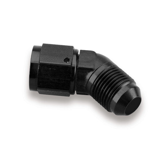 Fitting - Adapter - 45 Degree - 8 AN Female Swivel to 8 AN Male - Aluminum - Black Anodized - Each