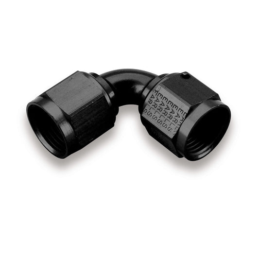 Fitting - Adapter - 90 Degree - 6 AN Female Swivel to 6 AN Female Swivel - Aluminum - Black Anodized - Each