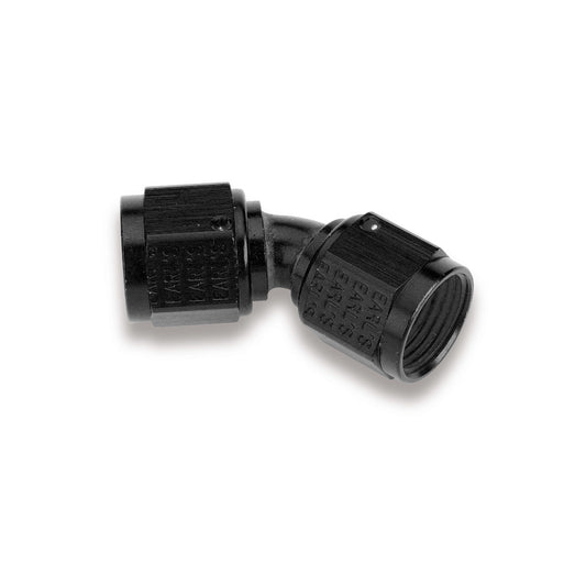 Fitting - Adapter - 45 Degree - 8 AN Female Swivel to 8 AN Female Swivel - Aluminum - Black Anodized - Each