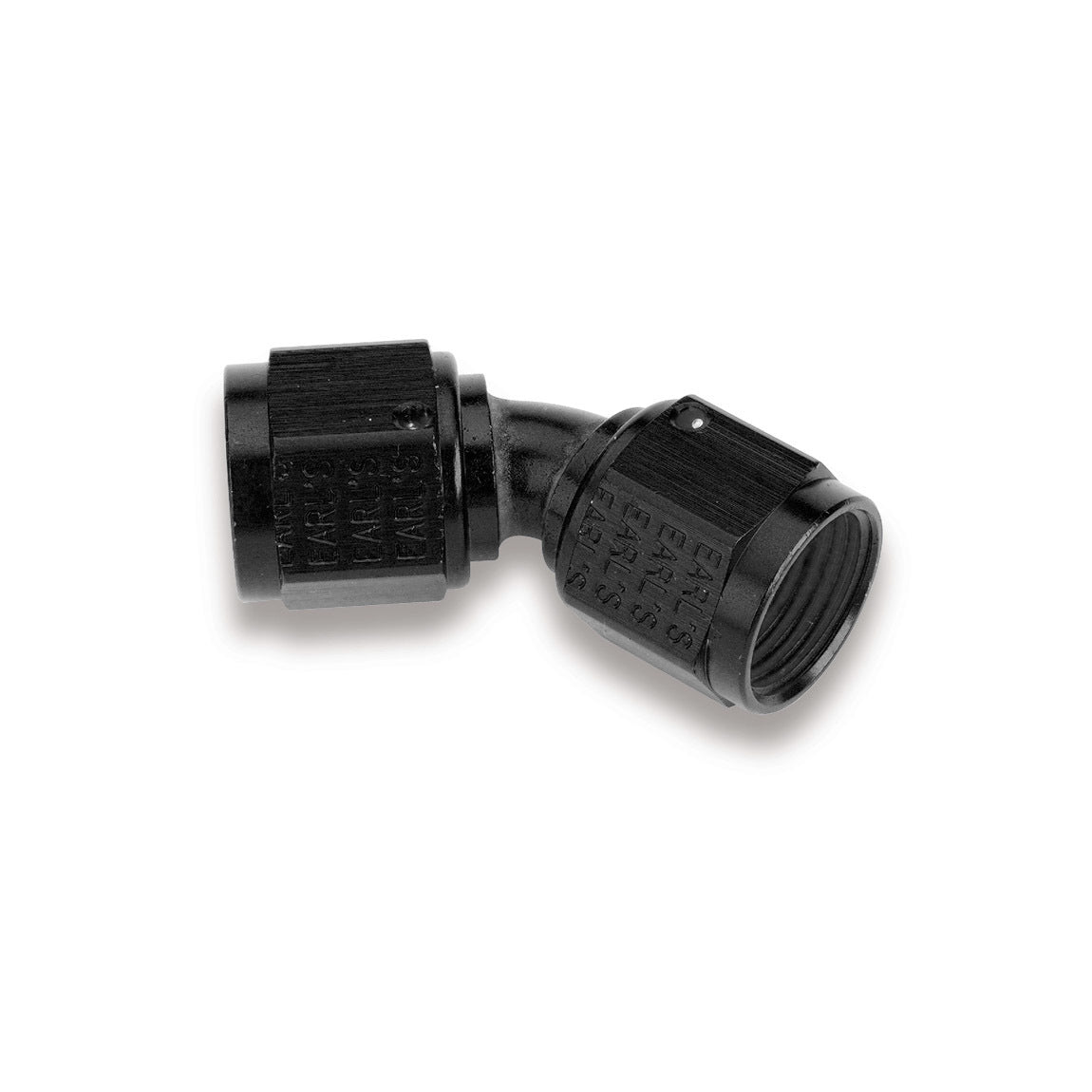 Fitting - Adapter - 45 Degree - 10 AN Female Swivel to 10 AN Female Swivel - Aluminum - Black Anodized - Each