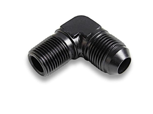 Fitting - Adapter - 90 Degree - 4 AN Male to 1/8 in NPT Male - Aluminum - Black Anodized - Each