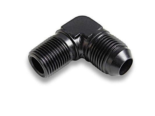 Fitting - Adapter - 90 Degree - 8 AN Male to 3/8 in NPT Male - Aluminum - Black Anodized - Each