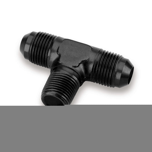 Fitting - Adapter Tee - 6 AN Male x 6 AN Male x 1/4 in NPT Male - Aluminum - Black Anodized - Each