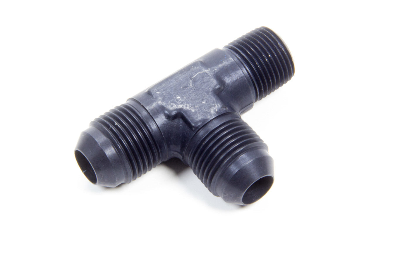 Fitting - Adapter Tee - 8 AN Male x 8 AN Male x 3/8 in NPT Male - Aluminum - Black Anodized - Each