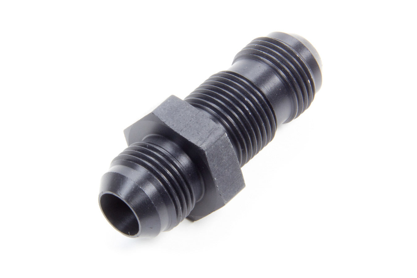 Fitting - Bulkhead - Straight - 10 AN Male to 10 AN Male Bulkhead - Aluminum - Black Anodized - Each