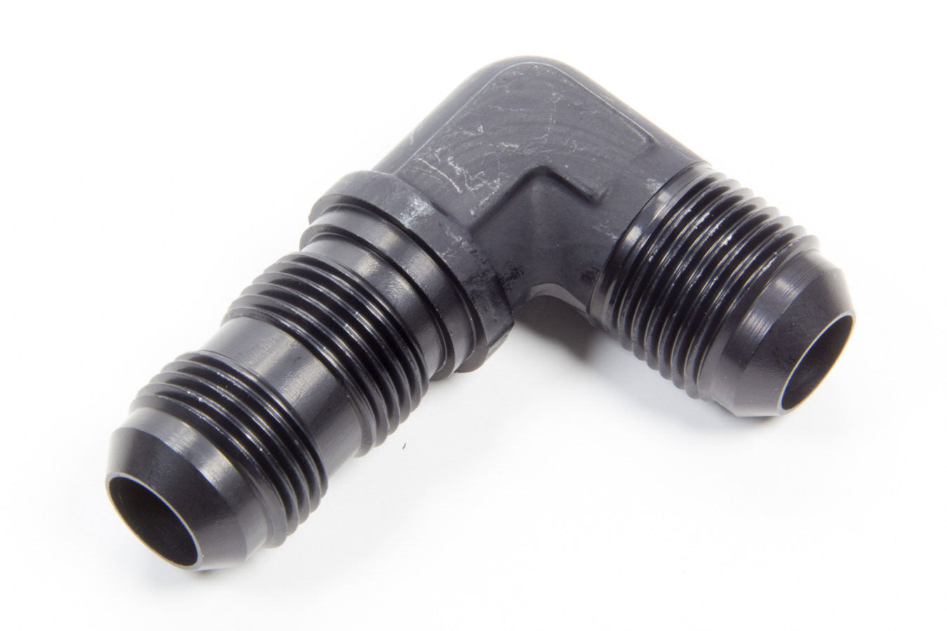 Fitting - Bulkhead - 90 Degree - 10 AN Male to 10 AN Male Bulkhead - Aluminum - Black Anodized - Each